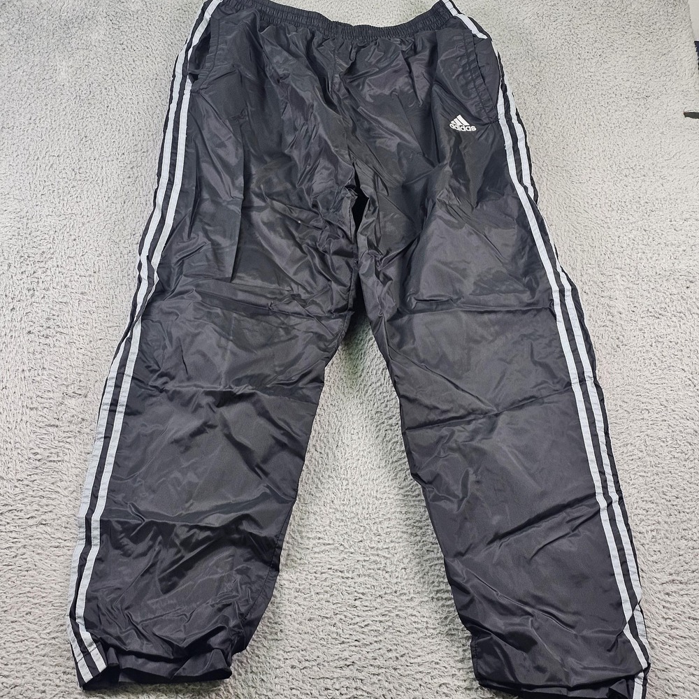 Adidas Track Pants Mens 34‎ Black Tearaway Snap 3-Stripes Fleece Lined Warm Up